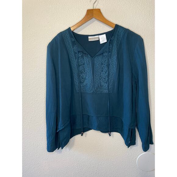 Coldwater Creek Rayon Deep Blue Layered Cropped   Long Sleeve Tunic Petite Large - Picture 3 of 10